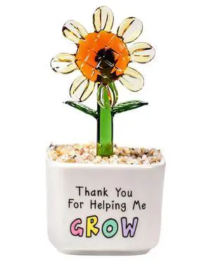 FRESOULY Teacher Appreciation Gift, Thank You for Helping Me Grow Hand Blown Glass Flower in Ceramic Pot, Meaningful Thank You Gift for Teacher, Mentor, Graduation or Retirement Desk Decor FRESOULY Teacher Appreciation Gift, Thank You for Helping Me Grow Hand Blown Glass Flower in Ceramic Pot, Meaningful Thank You Gift for Teacher, Mentor, Graduation or Retirement Desk Decor