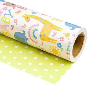 WRAPAHOLIC Reversible Baby Shower Wrapping Paper - Mini Roll - 17 Inch x 33 Feet - Animals & New Baby Design for Neutral Baby Shower, Boys Girls Kids Birthday WRAPAHOLIC Reversible Baby Shower Wrapping Paper - Mini Roll - 17 Inch x 33 Feet - Animals & New Baby Design for Neutral Baby Shower, Boys Girls Kids Birthday