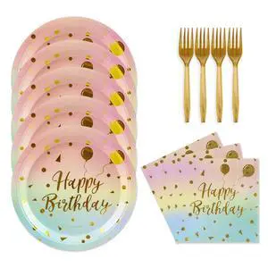 48PCS Happy Birthday Plates and Napkins Party Supplies, Colorful and Gold Disposable Paper Plates and Napkins with Forks Tableware Set for Birthday Party Decorations 16 Guests (Colorful) 48PCS Happy Birthday Plates and Napkins Party Supplies, Colorful and Gold Disposable Paper Plates and Napkins with Forks Tableware Set for Birthday Party Decorations 16 Guests (Colorful)
