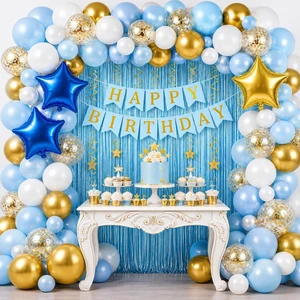 Blue Birthday Decorations for Boys Balloon Garland Kit with Fringe Backdrop, Happy Birthday Banner & Star Balloons for Baby Boy, Kids & Men Birthday Party Decor Blue Birthday Decorations for Boys Balloon Garland Kit with Fringe Backdrop, Happy Birthday Banner & Star Balloons for Baby Boy, Kids & Men Birthday Party Decor