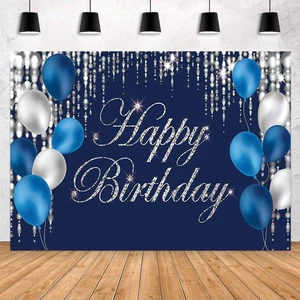 Navy Bluey and Silver Happy Birthday Backdrop Banner Sign for Favor Men Women Retirement Photography Background Party Decorations Supplies 6x3.6ft Navy Bluey and Silver Happy Birthday Backdrop Banner Sign for Favor Men Women Retirement Photography Background Party Decorations Supplies 6x3.6ft