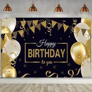 Happy Birthday Banner Sign Poster Black and Gold Large Photo Backdrop Fabric Glitter Balloon Sign Background for Birthday Party Decoration Supplies(Black and Gold) Happy Birthday Banner Sign Poster Black and Gold Large Photo Backdrop Fabric Glitter Balloon Sign Background for Birthday Party Decoration Supplies(Black and Gold)