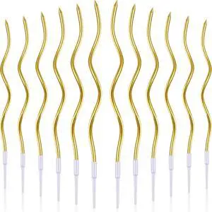 12 Pcs Twisted Birthday Candles with Holders, Gold | Spiral Metallic Thin Long Cake Candles with Holders, for Cupcake Topper, Birthday Wedding Party, Anniversary Decor 12 Pcs Twisted Birthday Candles with Holders, Gold | Spiral Metallic Thin Long Cake Candles with Holders, for Cupcake Topper, Birthday Wedding Party, Anniversary Decor