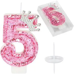 Birthday Number Candles,Pink Crown Birthday Candles for Cake,Glitter Number 5 Candle Cake Topper with Sequins for Girls,Women, Anniversary Celebrations Supplies (Pink 5) Birthday Number Candles,Pink Crown Birthday Candles for Cake,Glitter Number 5 Candle Cake Topper with Sequins for Girls,Women, Anniversary Celebrations Supplies (Pink 5)