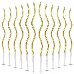12-Count Gold Spiral Birthday Candles, Long Thin Metallic Twisted Cake Candles with Holders, Cake Toppers for Birthday Wedding Decorations, Anniversary and Parties 12-Count Gold Spiral Birthday Candles, Long Thin Metallic Twisted Cake Candles with Holders, Cake Toppers for Birthday Wedding Decorations, Anniversary and Parties