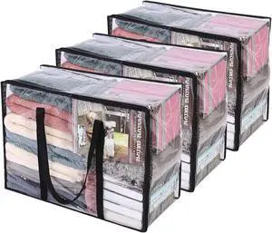 3 Pack Clear Storage Bags for Clothes Blanket Comforter & Bedding | 40L Plastic Storage Bag with Zipper, Foldable Closet Organizer, Moving Bags, Under-Bed Storage 3 Pack Clear Storage Bags for Clothes Blanket Comforter & Bedding | 40L Plastic Storage Bag with Zipper, Foldable Closet Organizer, Moving Bags, Under-Bed Storage