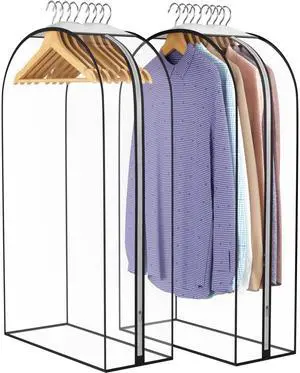 Clear Garment Bags for Hanging Clothes 10 Gusseted, 2 Pack, 40 | Suit Bags for Closet Storage with Large Metal Zipper, Breathable odorless Hanging Plastic Clothes Cover for Coat Dress Fur Clear Garment Bags for Hanging Clothes 10 Gusseted, 2 Pack, 40 | Suit Bags for Closet Storage with Large Metal Zipper, Breathable odorless Hanging Plastic Clothes Cover for Coat Dress Fur