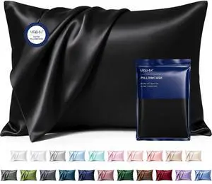 Satin Pillowcase 2 Pack, Queen Size 20"x30", Black | Similar to Silk Pillow cases, Gentle on Hair & Skin, Smooth Cooling Satin Pillow case with Envelope Closure, Room Decor Gift Satin Pillowcase 2 Pack, Queen Size 20"x30", Black | Similar to Silk Pillow cases, Gentle on Hair & Skin, Smooth Cooling Satin Pillow case with Envelope Closure, Room Decor Gift