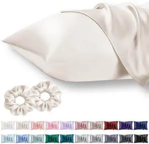 Queen Satin Pillowcase for Hair 2pc,Similar to Silk Pillow Cases,Easier Care Than Silk Pillowcase,Gifts for Women Men,Beige,20x30 & Envelope Closure and 2 Satin Scrunchies Queen Satin Pillowcase for Hair 2pc,Similar to Silk Pillow Cases,Easier Care Than Silk Pillowcase,Gifts for Women Men,Beige,20x30 & Envelope Closure and 2 Satin Scrunchies