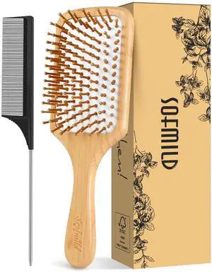 Bamboo Hair Brush with Tail Comb, Detangling Paddle Brush | Wooden Paddle Brush with Ergonomic Handle for Thick Curly Thin Long Hair,Detangler Brush for Hair Growth and Massage Scalp Bamboo Hair Brush with Tail Comb, Detangling Paddle Brush | Wooden Paddle Brush with Ergonomic Handle for Thick Curly Thin Long Hair,Detangler Brush for Hair Growth and Massage Scalp