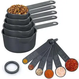 Measuring Cups & Spoons Set, Plastic Stackable Cups and Spoons, 11 Pcs Different Capacities Tablespoons Kitchen Gadgets Measuring Cup Set, Nesting Measure Sets for Dry Liquid Ingredients (Grey) Measuring Cups & Spoons Set, Plastic Stackable Cups and Spoons, 11 Pcs Different Capacities Tablespoons Kitchen Gadgets Measuring Cup Set, Nesting Measure Sets for Dry Liquid Ingredients (Grey)