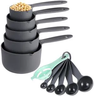 Measuring Cups and Spoons Set of 10 pcs, Nesting Measuring Set with Spout for Dry and Liquid Ingredient (Gray) Measuring Cups and Spoons Set of 10 pcs, Nesting Measuring Set with Spout for Dry and Liquid Ingredient (Gray)