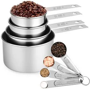 Measuring Cups and Spoons Set, 8 Piece | Nesting design for compact storage, includes 4 cups + 4 spoons, for cooking and baking Measuring Cups and Spoons Set, 8 Piece | Nesting design for compact storage, includes 4 cups + 4 spoons, for cooking and baking