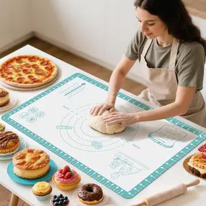 Non Stick Pastry Mat with 10 Quick Recipes, Silicone Dough Mat for Rolling, Silicone Mat for Baking Macaron, Cookie, Bread, Pizza,Surdough, Fondant Mat for Kitchen, Extra Large and Oven Safe Non Stick Pastry Mat with 10 Quick Recipes, Silicone Dough Mat for Rolling, Silicone Mat for Baking Macaron, Cookie, Bread, Pizza,Surdough, Fondant Mat for Kitchen, Extra Large and Oven Safe