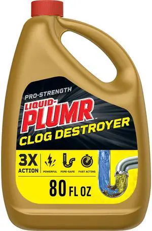Pro-Strength Full Clog Destroyer, Bathroom & Kitchen Sinks, Shower and Tub Drain, Safe for Pipes, Liquid Drain Cleaner, 80 Fluid Ounces Pro-Strength Full Clog Destroyer, Bathroom & Kitchen Sinks, Shower and Tub Drain, Safe for Pipes, Liquid Drain Cleaner, 80 Fluid Ounces