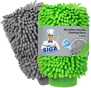 Microfiber Car Wash Mitt, Chenille Wash Mitt for Car Washing | Super absorbent and scratch free, noodle gloves for lifting dirt from car, pack of 2, green & gray Microfiber Car Wash Mitt, Chenille Wash Mitt for Car Washing | Super absorbent and scratch free, noodle gloves for lifting dirt from car, pack of 2, green & gray