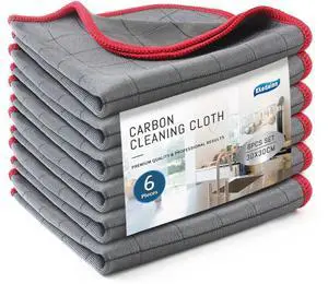 Microfiber Cleaning Cloth Lint Free Glass Polish, Grey-Red | 400GSM Carbon Fiber Cloth for Glass Window Mirror Kitchen, Streak Free, Auto Detailing Easy Clean, 12 x12 in, 6 Pcak Microfiber Cleaning Cloth Lint Free Glass Polish, Grey-Red | 400GSM Carbon Fiber Cloth for Glass Window Mirror Kitchen, Streak Free, Auto Detailing Easy Clean, 12 x12 in, 6 Pcak