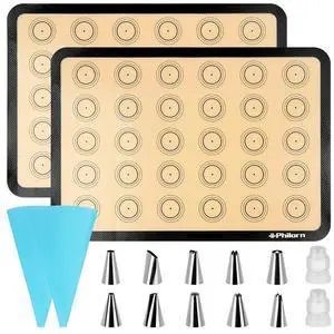 Silicone Baking Mat Set, 16.5" x 11.42" Macaron Mat | 2 Pack Non-Stick Macaron Baking Mats With Tools, Food Safe, Reusable for Oven, Cookie, Bread Silicone Baking Mat Set, 16.5" x 11.42" Macaron Mat | 2 Pack Non-Stick Macaron Baking Mats With Tools, Food Safe, Reusable for Oven, Cookie, Bread