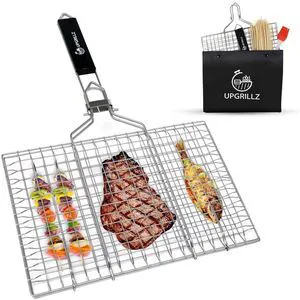 Fish Grill Baskets for Outdoor Grill, Fish Grilling rack for Grill | BBQ Grilling Basket, Stainless steel Grill Basket for Veggies, shrimp Includes 50 skewers, Silicon Brush and carry bag Fish Grill Baskets for Outdoor Grill, Fish Grilling rack for Grill | BBQ Grilling Basket, Stainless steel Grill Basket for Veggies, shrimp Includes 50 skewers, Silicon Brush and carry bag