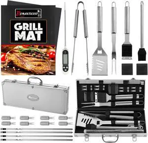 23pcs Must-Have BBQ Grill Accessories Set with Thermometer in Case - Stainless Steel Barbecue Tool Set with 2 Grill Mats for Backyard Outdoor Camping - Father's Day Best Barbecue Gift 23pcs Must-Have BBQ Grill Accessories Set with Thermometer in Case - Stainless Steel Barbecue Tool Set with 2 Grill Mats for Backyard Outdoor Camping - Father's Day Best Barbecue Gift