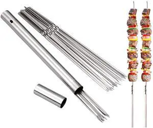 304 Stainless Steel Flat Skewers, BBQ Kebab Skewers 13.2" 20PCS | Flat & Wide No-Spin Design, Reusable Metal Skewers with Storage Tube for BBQ, Kabobs, Camping, Picnic and Outdoor Cooking Use 304 Stainless Steel Flat Skewers, BBQ Kebab Skewers 13.2" 20PCS | Flat & Wide No-Spin Design, Reusable Metal Skewers with Storage Tube for BBQ, Kabobs, Camping, Picnic and Outdoor Cooking Use