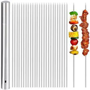 100 Pack 15.2" Kabob Skewers, Metal Skewers for Grilling, Stick BBQ Barbecue Skewer, Reusable Grilling Skewers Set with Portable Storage Tube for Commercial and Home Use 100 Pack 15.2" Kabob Skewers, Metal Skewers for Grilling, Stick BBQ Barbecue Skewer, Reusable Grilling Skewers Set with Portable Storage Tube for Commercial and Home Use