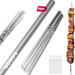 30-PACK 304 Stainless Steel with HolderTitan Skewers for Grilling Flat BBQ Skewers with Storage Tube | Food-Grade, Rust-Proof & Dishwasher Safe | 13.2" Kebab Sticks for Meat, Veggies & Shrimp 30-PACK 304 Stainless Steel with HolderTitan Skewers for Grilling Flat BBQ Skewers with Storage Tube | Food-Grade, Rust-Proof & Dishwasher Safe | 13.2" Kebab Sticks for Meat, Veggies & Shrimp