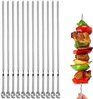 12PCS Kabob Skewers Flat Metal BBQ Barbecue Skewer 14" Long Stainless Steel Shish Kebob Sticks Wide Reusable Grilling Skewers Set for Meat Shrimp Chicken Vegetable, 12 Pack 12PCS Kabob Skewers Flat Metal BBQ Barbecue Skewer 14" Long Stainless Steel Shish Kebob Sticks Wide Reusable Grilling Skewers Set for Meat Shrimp Chicken Vegetable, 12 Pack