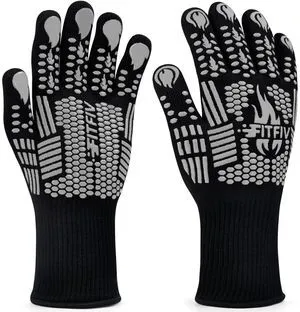 BBQ Gloves, 1472°F Heat Resistant with Silicone Grip Oven Mitts | Non-Slip Grip, for BBQ, Grilling, Oven, Smoker, Cooking and Baking BBQ Gloves, 1472°F Heat Resistant with Silicone Grip Oven Mitts | Non-Slip Grip, for BBQ, Grilling, Oven, Smoker, Cooking and Baking