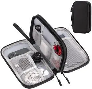 Travel Essentials Electronic Organizer Double Layer - Black, S | Waterproof cable organizer for cords, chargers, phone & earphones. Portable travel pouch. Travel Essentials Electronic Organizer Double Layer - Black, S | Waterproof cable organizer for cords, chargers, phone & earphones. Portable travel pouch.