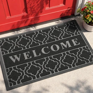Welcome Door Mat, 29.5 x 17 in, Black | Raised Embossed Welcome Design,Traps Dirt & Moisture,Non-Slip Rubber Backing,Low Profile for Front Doors,Indoor Outdoor Use Welcome Door Mat, 29.5 x 17 in, Black | Raised Embossed Welcome Design,Traps Dirt & Moisture,Non-Slip Rubber Backing,Low Profile for Front Doors,Indoor Outdoor Use