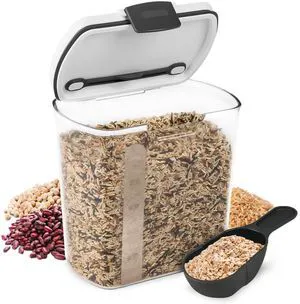 2.5-Quart Grain Storage Container with Hinged Lid, Clear BPA-Free, Airtight Seal, 5.5 x 7.65 x 7.25" 2.5-Quart Grain Storage Container with Hinged Lid, Clear BPA-Free, Airtight Seal, 5.5 x 7.65 x 7.25"
