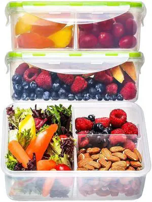 Bento Box for Kids & Adults Reusable Lunch Containers, 3 Pack, Clear, 39 oz | 3 Compartment Food Storage Meal Prep Containers with Lids, Divided Snack Box, Dishwasher Freezer Microwave Safe, Leakproof Bento Box for Kids & Adults Reusable Lunch Containers, 3 Pack, Clear, 39 oz | 3 Compartment Food Storage Meal Prep Containers with Lids, Divided Snack Box, Dishwasher Freezer Microwave Safe, Leakproof