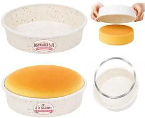 8 Inch Silicone Round Cake Pan with Metal Reinforced Frame Set of 2, Non-stick & BPA Free, Even Heat Distribution, Stackable & Dishwasher Safe 8 Inch Silicone Round Cake Pan with Metal Reinforced Frame Set of 2, Non-stick & BPA Free, Even Heat Distribution, Stackable & Dishwasher Safe