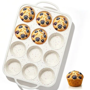 1Pack Silicone Muffin Pan for Baking with Metal Reinforced Frame, 12 Cup Regular Size Cupcake Pan, BPA Free Silicone Muffin Tray, Cupcake Baking Pan Molds for Oven Dishwasher Safe - Cream 1Pack Silicone Muffin Pan for Baking with Metal Reinforced Frame, 12 Cup Regular Size Cupcake Pan, BPA Free Silicone Muffin Tray, Cupcake Baking Pan Molds for Oven Dishwasher Safe - Cream