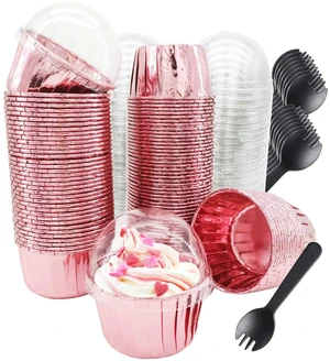 Cupcake Liners with Dome Lids 100 Pack, Mini Muffin Baking Cups | 3.5oz, Rose Gold, Foil Paper Disposable Dot Cake Holders, Single Cupake Containers, Safe for Oven, Air Fryer, Fridge Cupcake Liners with Dome Lids 100 Pack, Mini Muffin Baking Cups | 3.5oz, Rose Gold, Foil Paper Disposable Dot Cake Holders, Single Cupake Containers, Safe for Oven, Air Fryer, Fridge