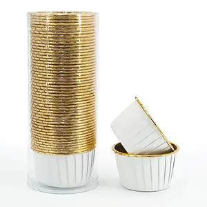 Cupcake Cups, 3.5 Oz 50 pcs Disposable Foil Muffin Liners, Gold Baking Cups, Ramekin Aluminum Cupcake Tip Pan Ramekin Holders, Little Baking Cups (White) Cupcake Cups, 3.5 Oz 50 pcs Disposable Foil Muffin Liners, Gold Baking Cups, Ramekin Aluminum Cupcake Tip Pan Ramekin Holders, Little Baking Cups (White)