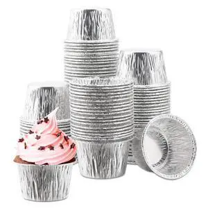 Aluminum Cupcake Liner, 3.5 Ounce 100Pcs Disposable Aluminum Foil Baking Cups, Ramekin Muffin Liners Cup, Pudding Liners Holders, Aluminum Cupcake Tip Pan Ramekin Holders Aluminum Cupcake Liner, 3.5 Ounce 100Pcs Disposable Aluminum Foil Baking Cups, Ramekin Muffin Liners Cup, Pudding Liners Holders, Aluminum Cupcake Tip Pan Ramekin Holders