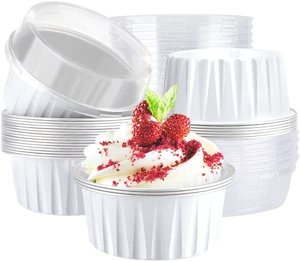 Dessert Cups with Lids, 25pcs 5oz Disposable Ramekins Baking Cups, Cupcake Liners Aluminum Foil Mini Cheesecake Creme Brulee Ramekins Containers for Wedding Party Catering Gathering-White Dessert Cups with Lids, 25pcs 5oz Disposable Ramekins Baking Cups, Cupcake Liners Aluminum Foil Mini Cheesecake Creme Brulee Ramekins Containers for Wedding Party Catering Gathering-White