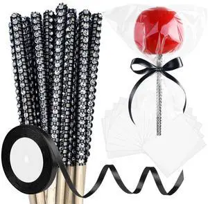 24 Pack Black Glitter Bling Candy Apple Sticks with Bags Set | Halloween Toffee Apple KitCaramel Apple Sticks with RibbonChocolate Apple KitWood Sticks with RhinestonesCake Pop Sticks 24 Pack Black Glitter Bling Candy Apple Sticks with Bags Set | Halloween Toffee Apple KitCaramel Apple Sticks with RibbonChocolate Apple KitWood Sticks with RhinestonesCake Pop Sticks