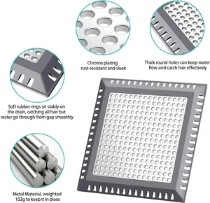 Shower Drain Hair Catcher/Drain Strainer/Shower Drain Cover for Bathroom Floor Drain, Stainless Steel and Silicone (Patented Product) (Pack of 2) Shower Drain Hair Catcher/Drain Strainer/Shower Drain Cover for Bathroom Floor Drain, Stainless Steel and Silicone (Patented Product) (Pack of 2)