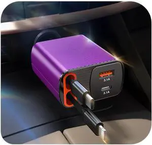 Retractable Car Charger, 4 in 1 Car Accessories USB C Fast Charger Adapter | Retractable Car Port Cigarette Lighter Adapter, Gifts for Men,Women,Compatible with iPhone 17-11 Pro/Max/iPad,Galaxy,Pixel Retractable Car Charger, 4 in 1 Car Accessories USB C Fast Charger Adapter | Retractable Car Port Cigarette Lighter Adapter, Gifts for Men,Women,Compatible with iPhone 17-11 Pro/Max/iPad,Galaxy,Pixel