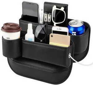 Universal Fit Car Seat Gap Filler Organizer | Extra Storage Organizer with Cup Holder | Easy Access | Premium Leather | Black | 2 Pack Universal Fit Car Seat Gap Filler Organizer | Extra Storage Organizer with Cup Holder | Easy Access | Premium Leather | Black | 2 Pack