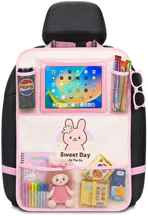 Backseat Car Organizer for Kids, Car Seat Organizer with 11 Touch Screen Tablet Holder, Rear Seat Storage Bag with Drink Pockets, Anti-Kick Seat Back Protector for Travel (Pink Rabbit) Backseat Car Organizer for Kids, Car Seat Organizer with 11 Touch Screen Tablet Holder, Rear Seat Storage Bag with Drink Pockets, Anti-Kick Seat Back Protector for Travel (Pink Rabbit)