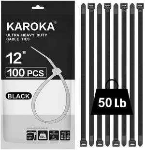 Zip Ties 12 inch (100 Pack), Black, 50 lb, UV Resistant Cable Ties for indoor and outdoor use, Zip Ties 12 inch (100 Pack), Black, 50 lb, UV Resistant Cable Ties for indoor and outdoor use,