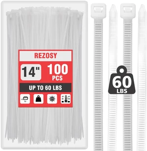 White Clear Zip Ties 14 Inch (100 Pack) - 60 lb Heavy Duty UV Resistant Self-Locking Nylon Cable Ties for Outdoor Use White Clear Zip Ties 14 Inch (100 Pack) - 60 lb Heavy Duty UV Resistant Self-Locking Nylon Cable Ties for Outdoor Use