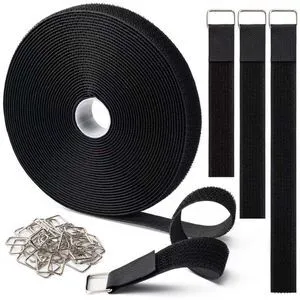 1" x32Ft Hook and Loop Straps with 50 Metal BucklesBlack | Adjustable Fastening Cable Straps, Free Cut Length, Reusable Nylon Cable Ties for Organizer or Storage 1" x32Ft Hook and Loop Straps with 50 Metal BucklesBlack | Adjustable Fastening Cable Straps, Free Cut Length, Reusable Nylon Cable Ties for Organizer or Storage