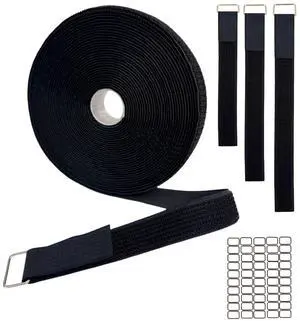 1" x 32ft Heavy Duty Hook and Loop Cinch Straps, 50 Metal Buckles | Cut to any length for a custom fit, reusable nylon material secures cords, hoses, tools and gear for neat, organized storage. 1" x 32ft Heavy Duty Hook and Loop Cinch Straps, 50 Metal Buckles | Cut to any length for a custom fit, reusable nylon material secures cords, hoses, tools and gear for neat, organized storage.