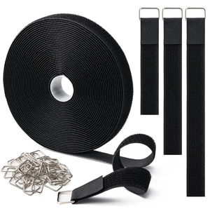 1" x16Ft Hook and Loop Straps with 25 Metal BucklesBlack | Adjustable Fastening Cable Straps, Free Cut Length, Reusable Nylon Cable Ties for Organizer or Storage 1" x16Ft Hook and Loop Straps with 25 Metal BucklesBlack | Adjustable Fastening Cable Straps, Free Cut Length, Reusable Nylon Cable Ties for Organizer or Storage