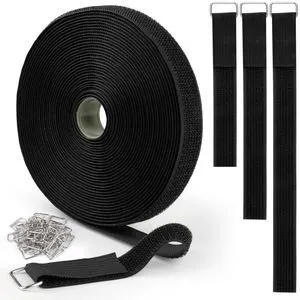 Hook and Loop Straps, 1 in x 33 ft with 50 Metal Buckles for Organization | Heavy-Duty Adjustable Hook and Loop Cable Straps, Cut-to-Length Reusable Nylon Cinch Straps for Cable Management, Storage Hook and Loop Straps, 1 in x 33 ft with 50 Metal Buckles for Organization | Heavy-Duty Adjustable Hook and Loop Cable Straps, Cut-to-Length Reusable Nylon Cinch Straps for Cable Management, Storage